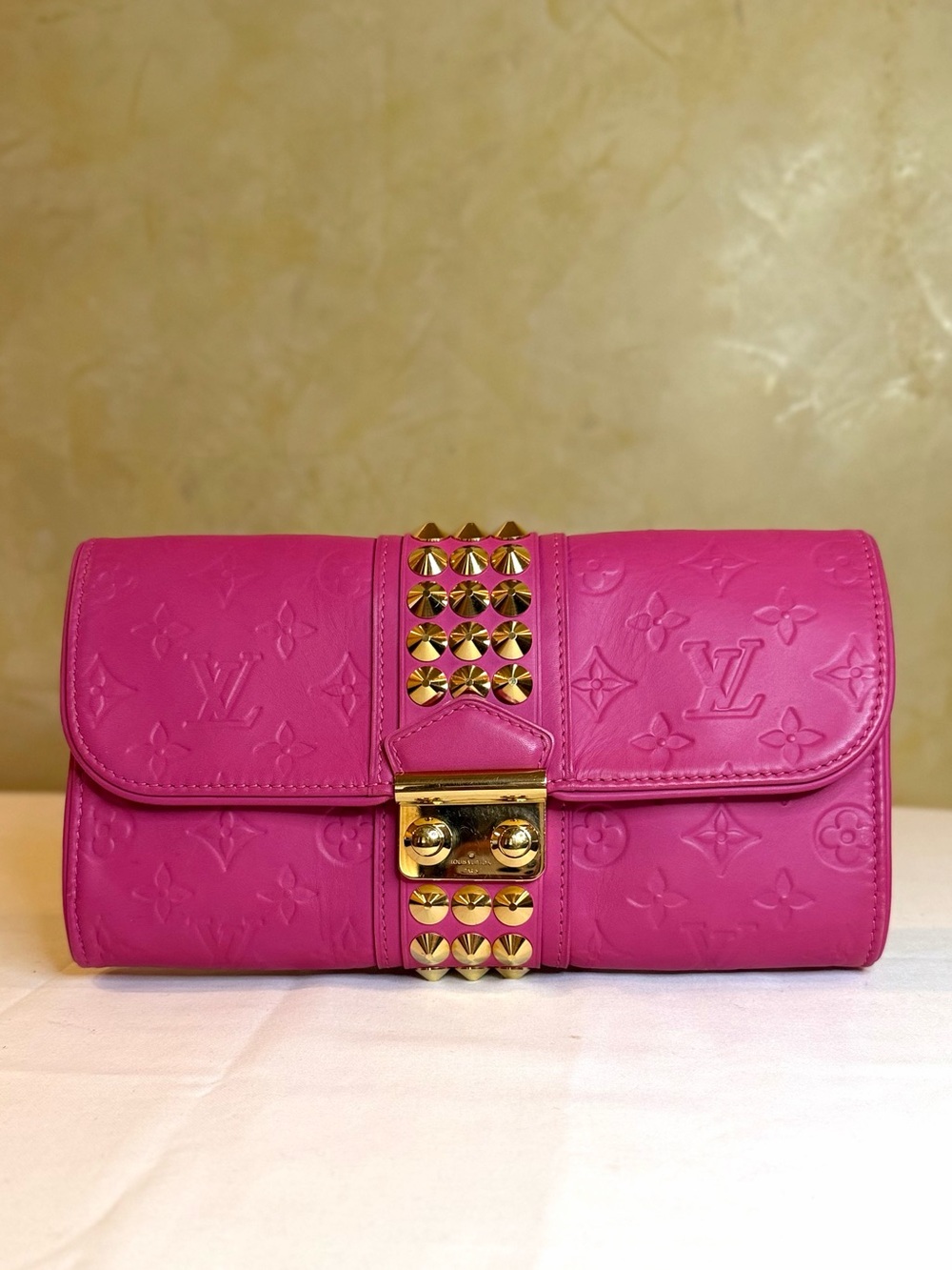 Louis Vuitton Calfskin Embossed Courtney Pochette Clutch Fuchsia